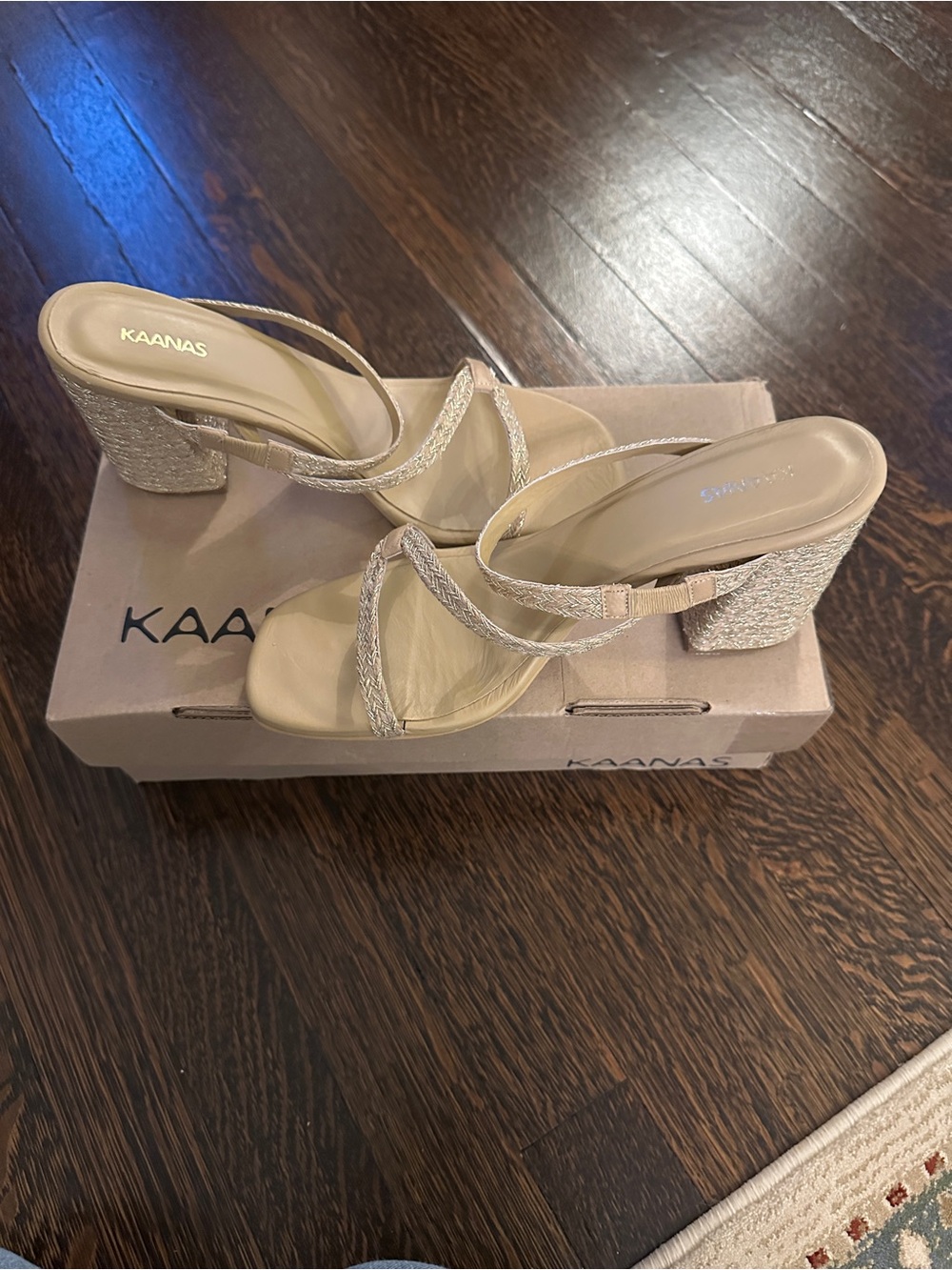 Kaanas Champagne Braided Slingback Block Heel Sandals